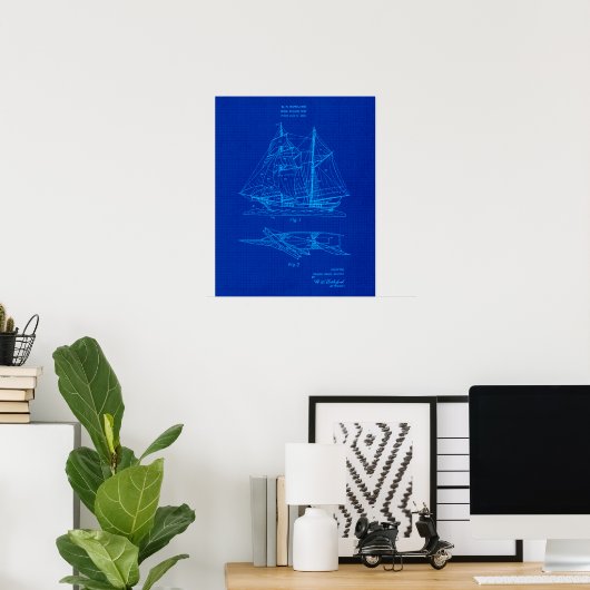 Sail Boat no. 2 Patent Blauwdruk Kust Thema Art Poster (Thuiskantoor)