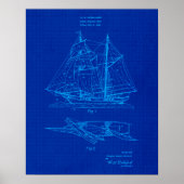 Sail Boat no. 2 Patent Blauwdruk Kust Thema Art Poster (Voorkant)