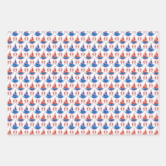 Sail Boat Pattern Inpakpapier Vel (Voorkant 3)