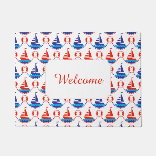 Sail Boat Pattern | Jouw tekst toevoegen Deurmat (Voorkant)