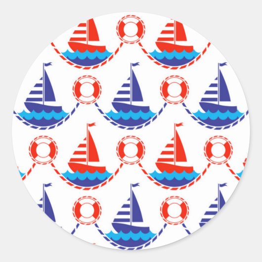 Sail Boat Pattern Ronde Sticker (Voorkant)