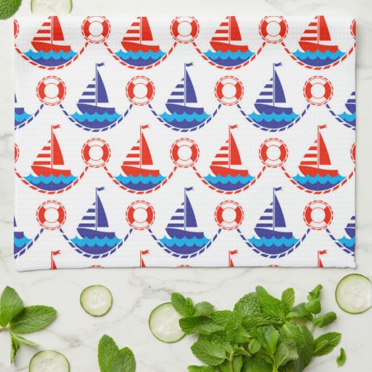 Sail Boat Pattern Theedoek (Gevouwen)