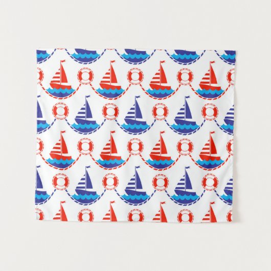 Sail Boat Pattern Wandkleed (Voorkant (horizontaal))