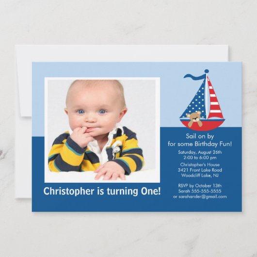 Sail Boat Photo Birthday Invitation Kaart (Voorkant)