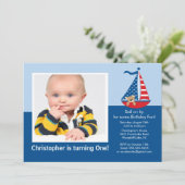 Sail Boat Photo Birthday Invitation Kaart (Staand voorkant)