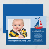 Sail Boat Photo Birthday Invitation Kaart (Voorkant / Achterkant)