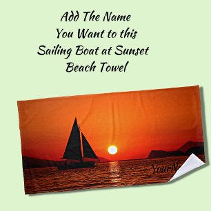 Sail Boat, Sailing Ship Sunset - Add Jouw naam - Strandlaken
