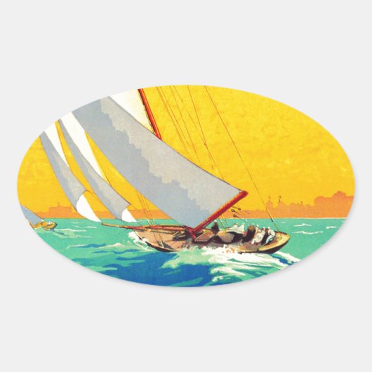  Sail Boats, Frans reizen Ovale Sticker (Voorkant)