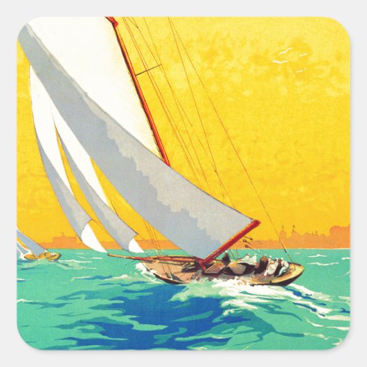 Sail Boats, Frans reizen Vierkante Sticker (Voorkant)