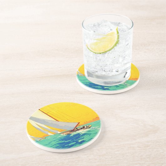  Sail Boats, Frans reizen Zandsteen Onderzetter (Zijkant)