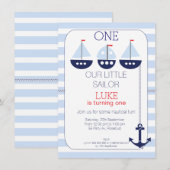 Sail Boats Nautical 1st Birthday Uitnodiging (Voorkant / Achterkant)