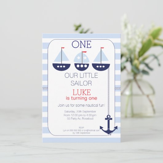 Sail Boats Nautical 1st Birthday Uitnodiging (Staand voorkant)