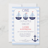 Sail Boats Nautical 1st Birthday Uitnodiging (Voorkant)