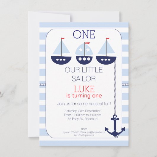 Sail Boats Nautical 1st Birthday Uitnodiging (Voorkant)