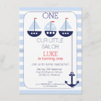 Sail Boats Nautical 1st Birthday Uitnodiging