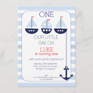 Sail Boats Nautical 1st Birthday Uitnodiging