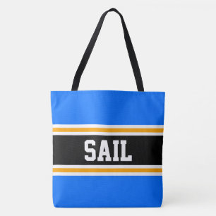 SAIL Fun Atletisch Helderblauw Zwart Oranje Strepe Tote Bag