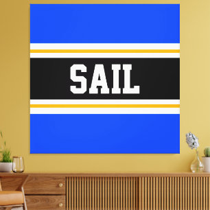 SAIL Helder Blauw Zwart Wit Geel Racing Stripes Canvas Afdruk
