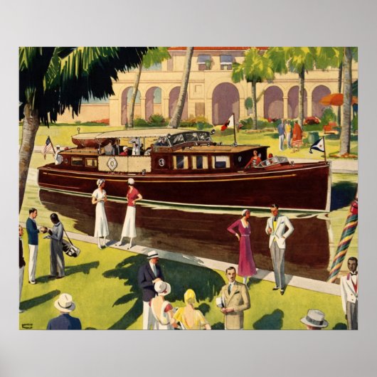 Sail Motor Boat  Antiek Nautisch Poster (Voorkant)