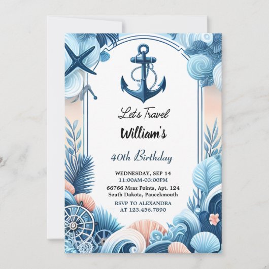 Sail Ocean Waves Reis Anker Jacht 50e Verjaardag Kaart (Voorkant)