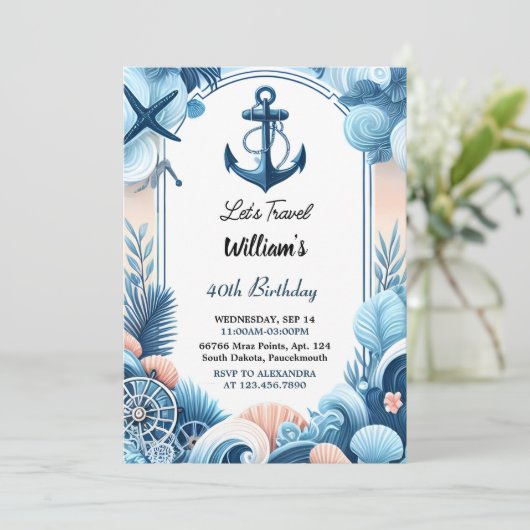 Sail Ocean Waves Reis Anker Jacht 50e Verjaardag Kaart (Staand voorkant)