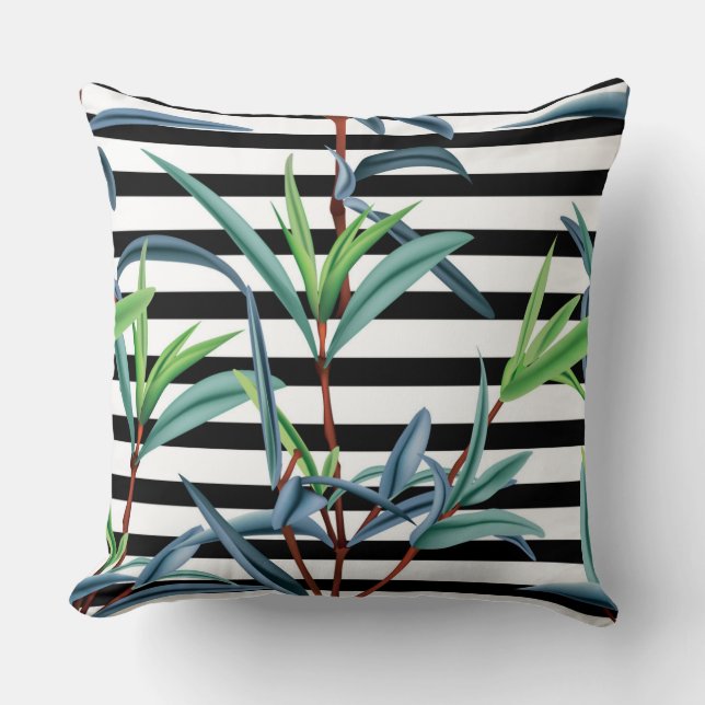 Sail on Reversisible Stripe Tropical Pillow Kussen (Voorkant)