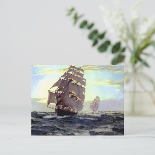 Sail Ship in het schilderij van het Zee Briefkaart (Staand voorkant)
