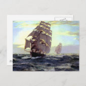 Sail Ship in het schilderij van het Zee Briefkaart (Voorkant / Achterkant)