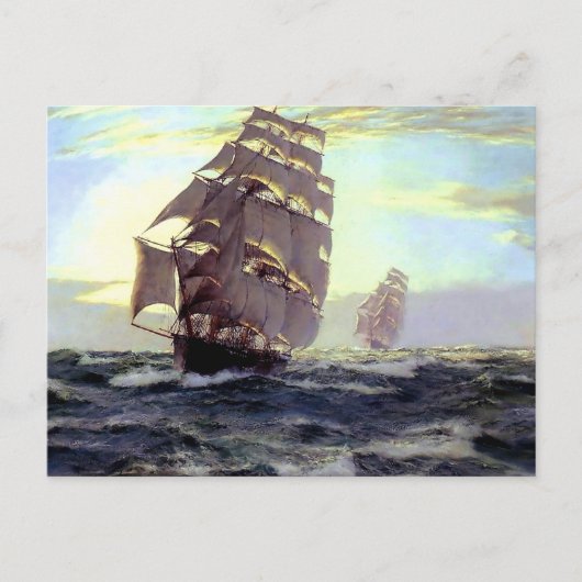 Sail Ship in het schilderij van het Zee Briefkaart (Voorkant)