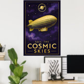 Sail the Cosmic Skies – Retro Space Airship Poster (Thuiskantoor)