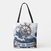 "Sail the Unknown" - Nautisch geïnspireerd ontwerp Tote Bag (Achterkant)
