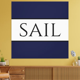 SAIL Wide Sportieve Nautische Marine Blauw Wit Str Canvas Afdruk