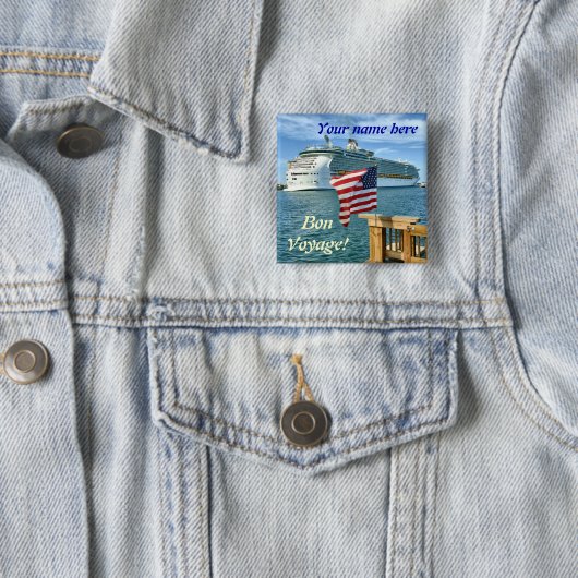Sailaway Bon Voyage Name Pin Button (In situ)