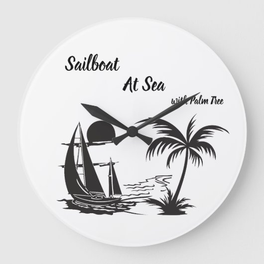 Sailboat at Sea with Palm Tree – Tropical Beach Grote Klok (Voorkant)