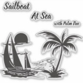 Sailboat at Sea with Palm Tree – Tropical Beach Sticker (Voorkant)