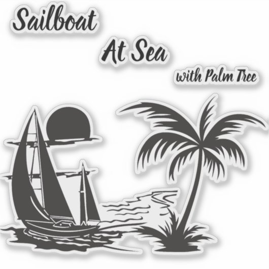 Sailboat at Sea with Palm Tree – Tropical Beach Sticker (Voorkant)