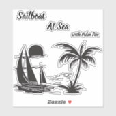 Sailboat at Sea with Palm Tree – Tropical Beach Sticker (Vel)