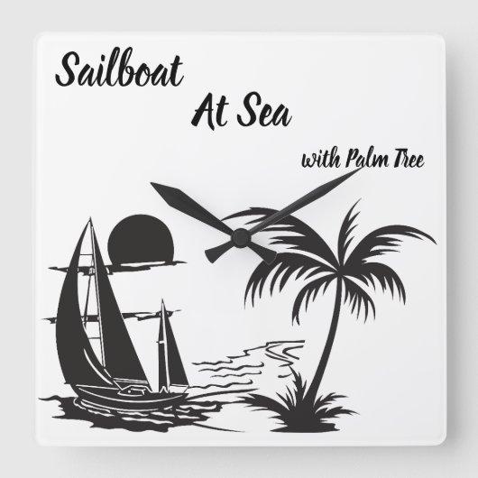 Sailboat at Sea with Palm Tree – Tropical Beach Vierkante Klok (Voorkant)