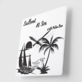 Sailboat at Sea with Palm Tree – Tropical Beach Vierkante Klok (Hoek)