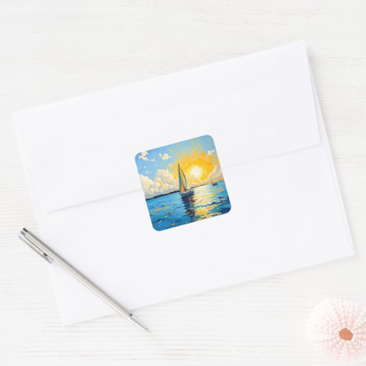 Sailboat at Sunset Vierkante Sticker (Envelop)