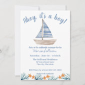 SAILBOAT Baby BOY Douche Uitnodiging (Voorkant)