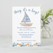 SAILBOAT Baby BOY Douche Uitnodiging (Staand voorkant)