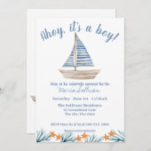SAILBOAT Baby BOY Douche Uitnodiging (Voorkant / Achterkant)