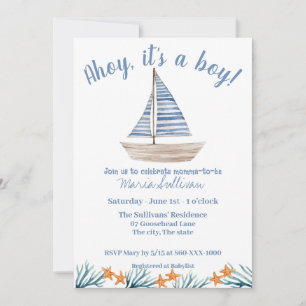 SAILBOAT Baby BOY Douche Uitnodiging