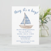 SAILBOAT Baby BOY Douche Uitnodiging (Staand voorkant)