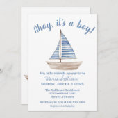 SAILBOAT Baby BOY Douche Uitnodiging (Voorkant / Achterkant)