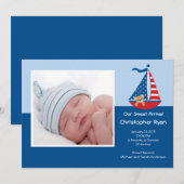SAILBOAT Baby Boy Fotoaankondiging Kaart (Voorkant / Achterkant)
