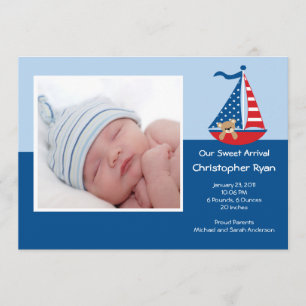 SAILBOAT Baby Boy Fotoaankondiging Kaart