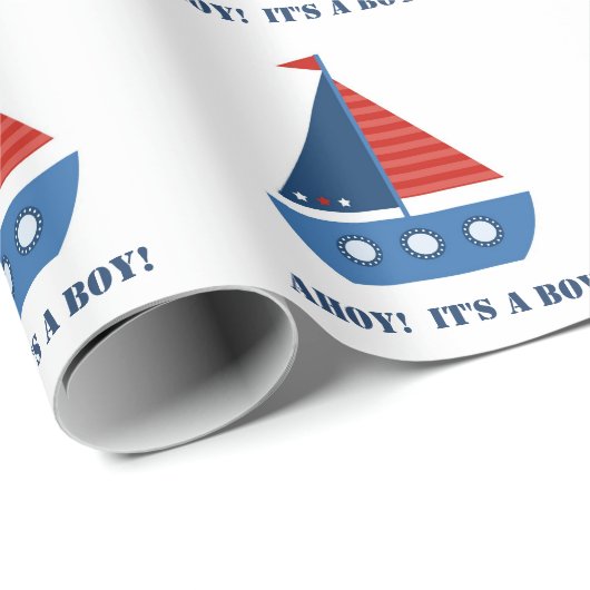 Sailboat Baby Boy Shower Wrapping Paper Cadeaupapier (Rol Hoek)