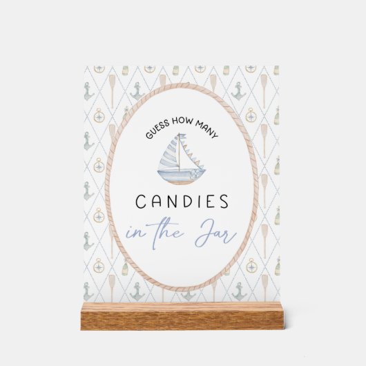 Sailboat Baby Shower Games - Candy Jar Guessing Acryl Bord (Voorkant)